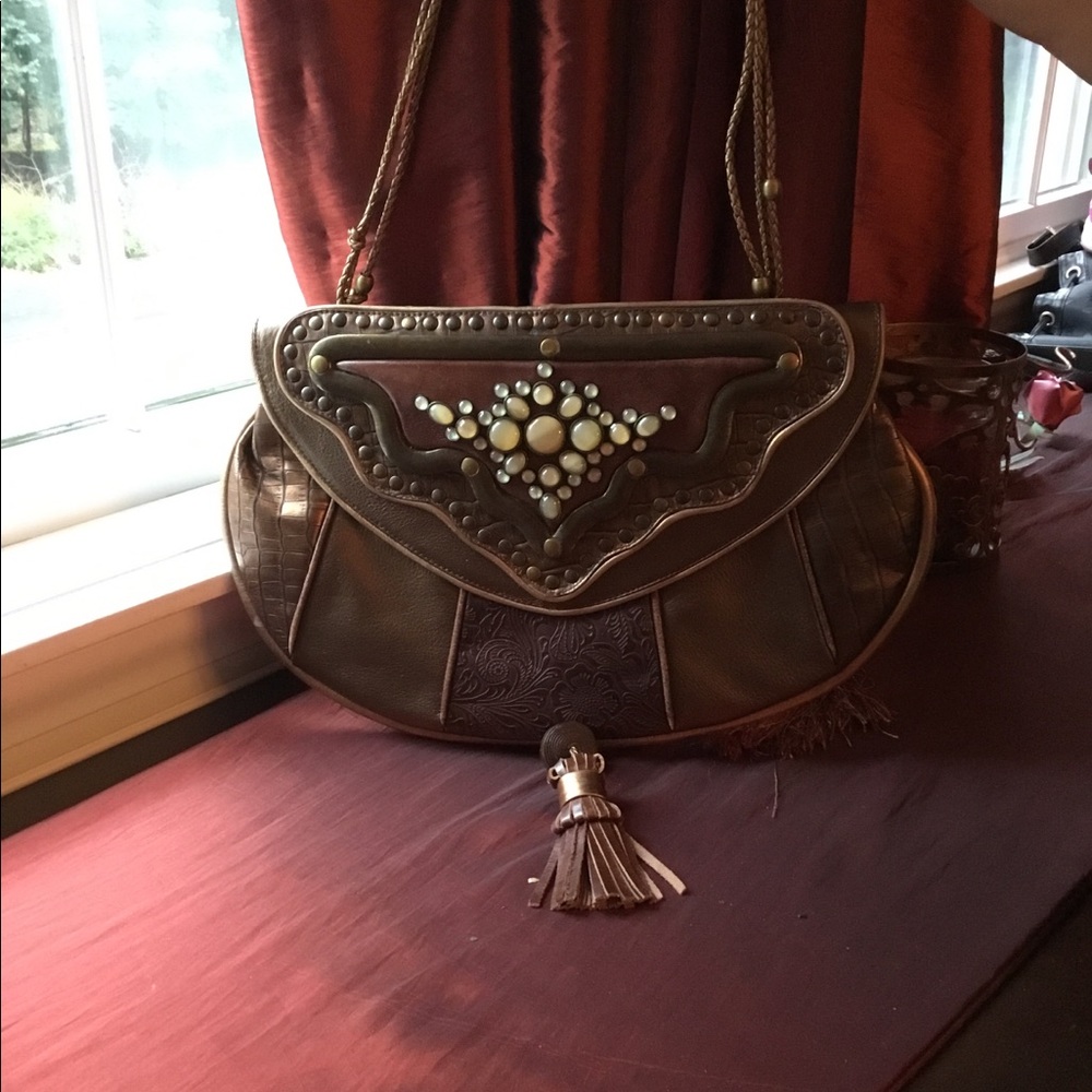 All leather bronze bag.